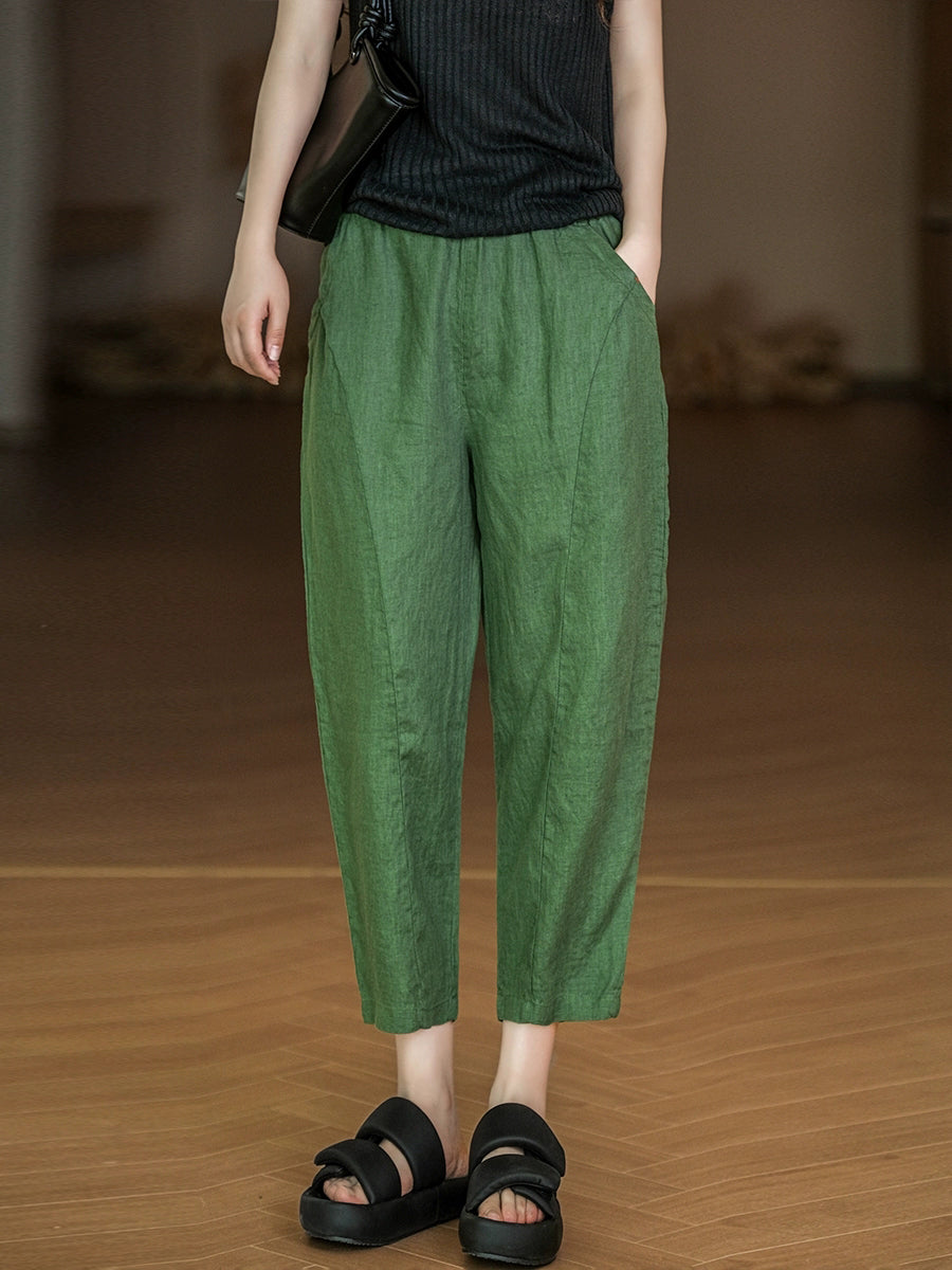 Pantalon sarouel décontracté d'été pur 100 % lin pour femme