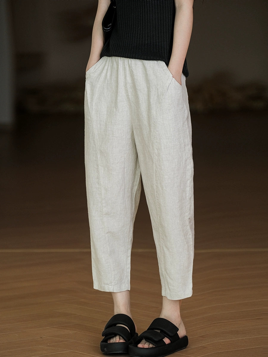 Pantalon sarouel décontracté d'été pur 100 % lin pour femme