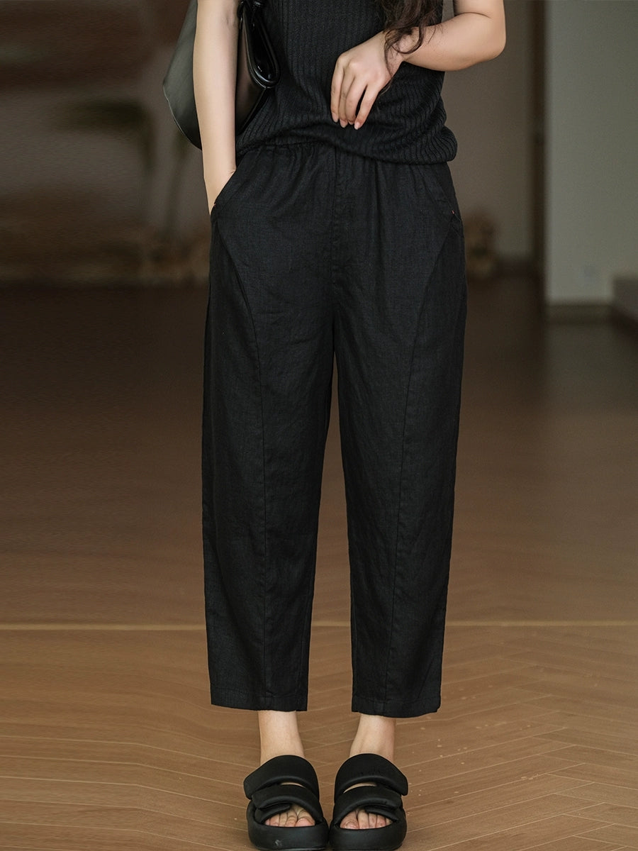 Pantalon sarouel décontracté d'été pur 100 % lin pour femme