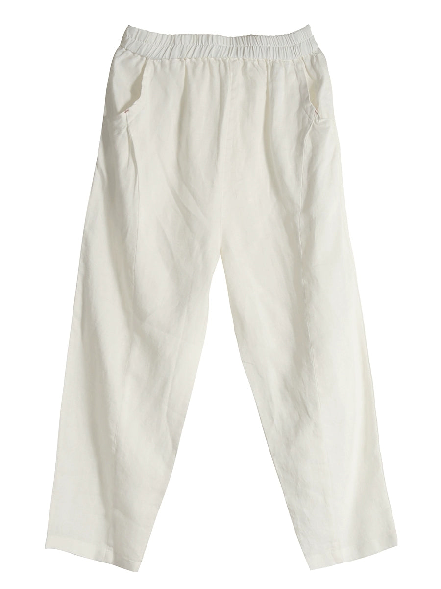 Pantalon sarouel décontracté d'été pur 100 % lin pour femme