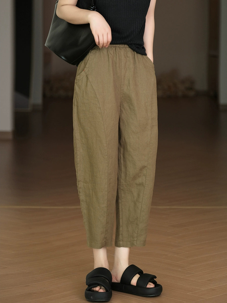 Pantalon sarouel décontracté d'été pur 100 % lin pour femme