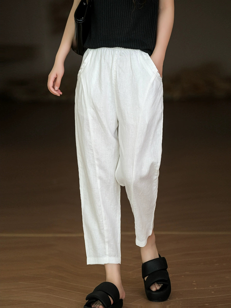 Pantalon sarouel décontracté d'été pur 100 % lin pour femme