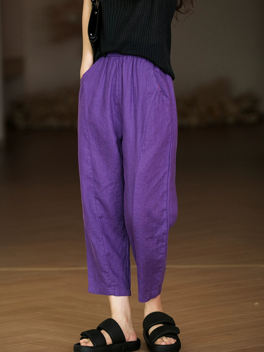 Pantalon sarouel décontracté d'été pur 100 % lin pour femme