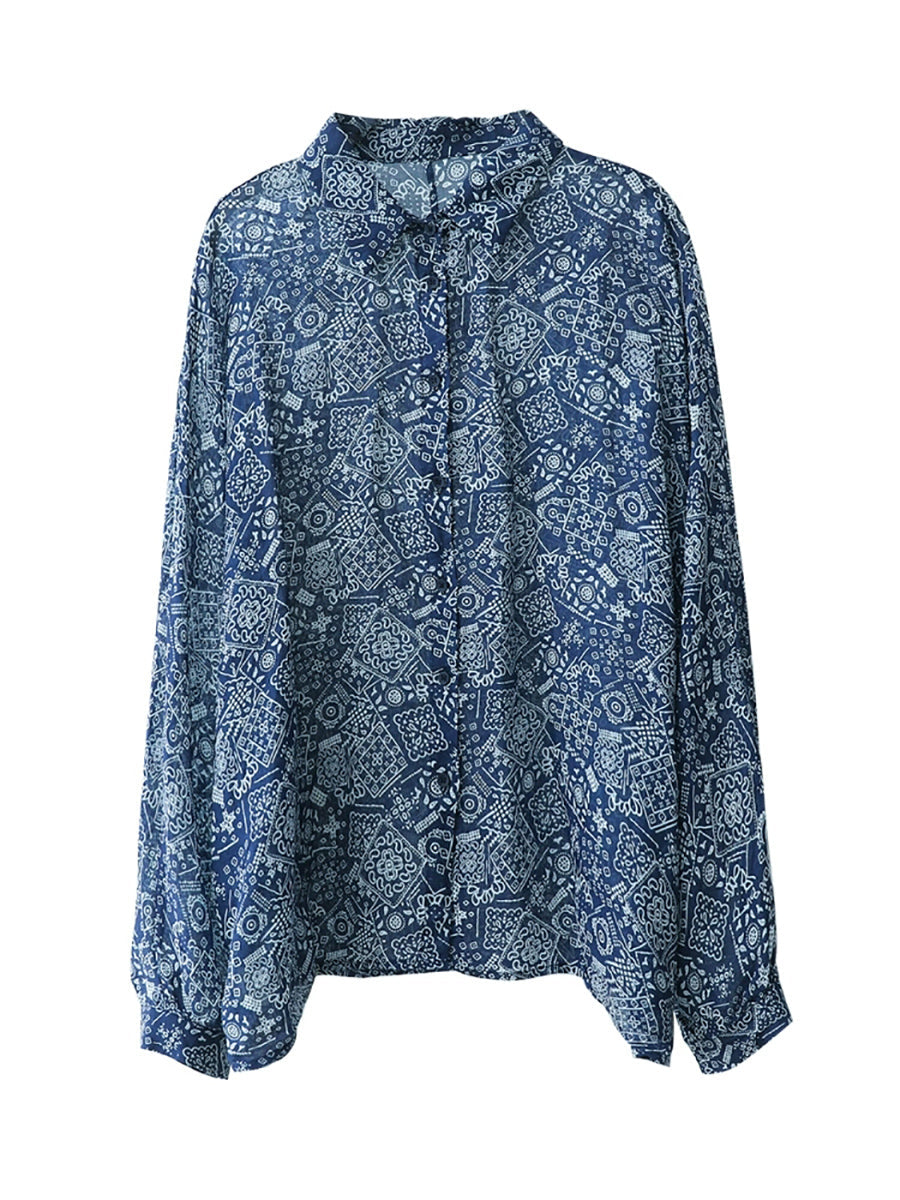 Hemd Druck Frauen Kragen Sommer Turn-down Artsy 100% Ramie