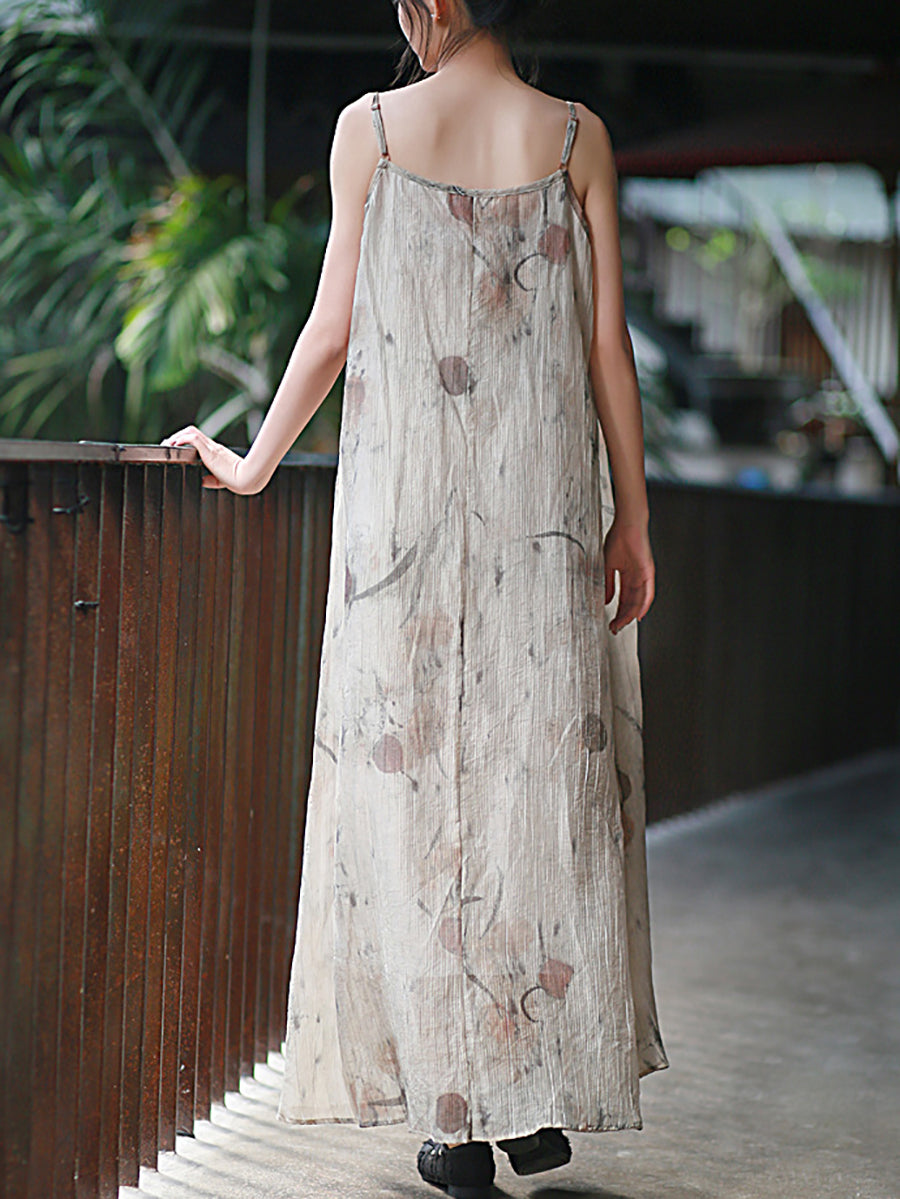 Weste Sommer O-Ausschnitt Frauen Artsy Kleid Färben