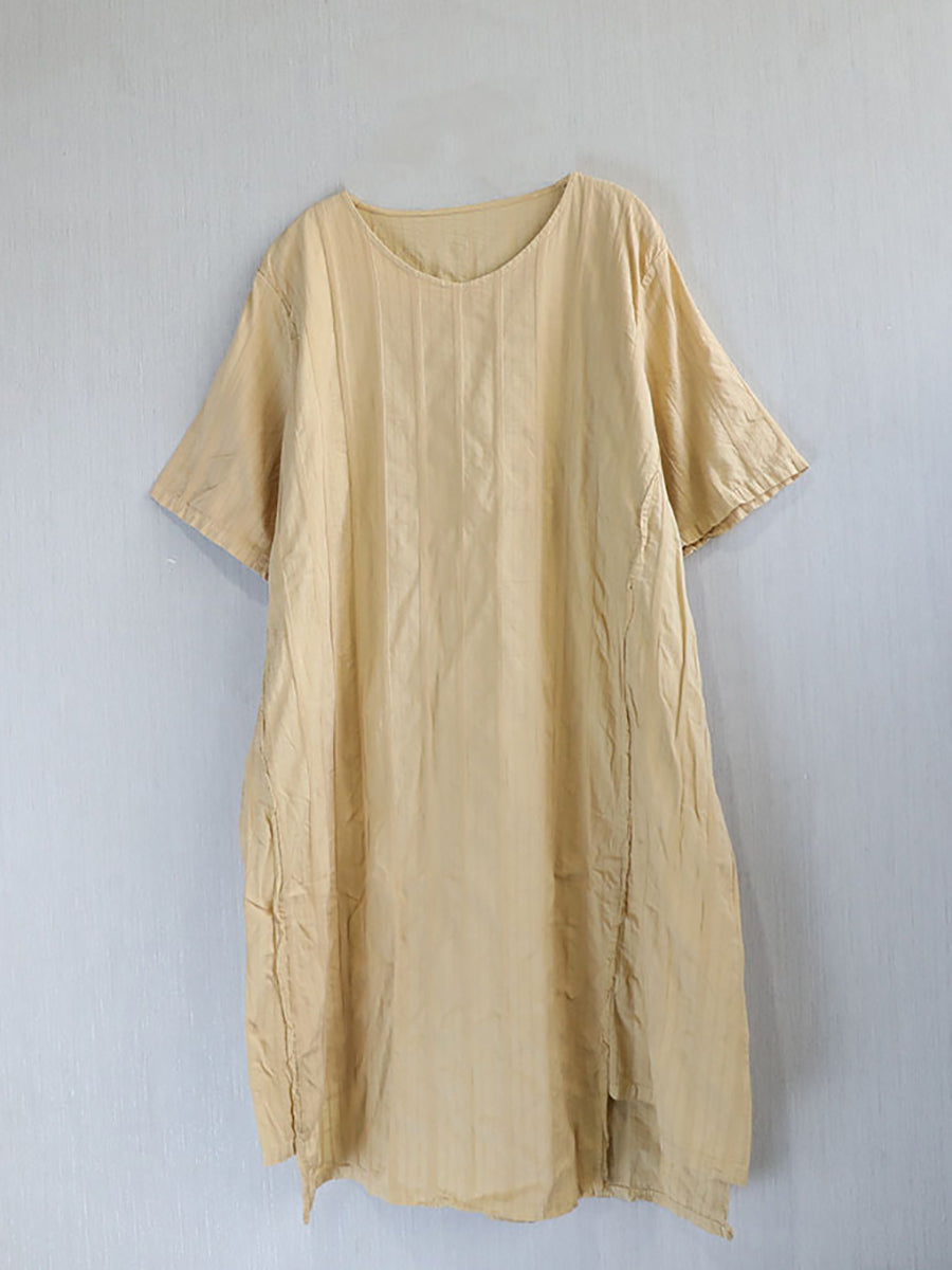 Kleid Damen Sommer O-Ausschnitt Baumwolle Streifen Retro