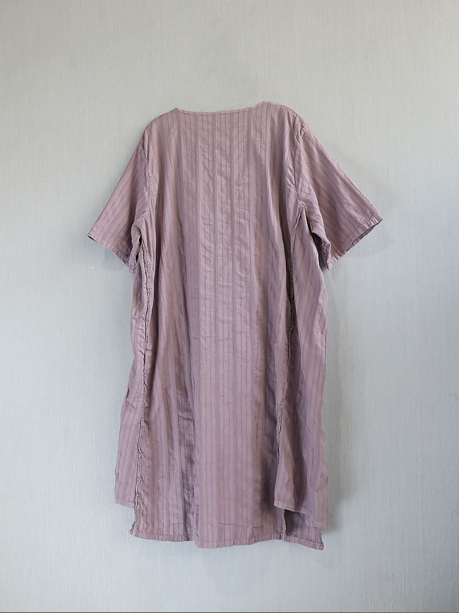 Kleid Damen Sommer O-Ausschnitt Baumwolle Streifen Retro