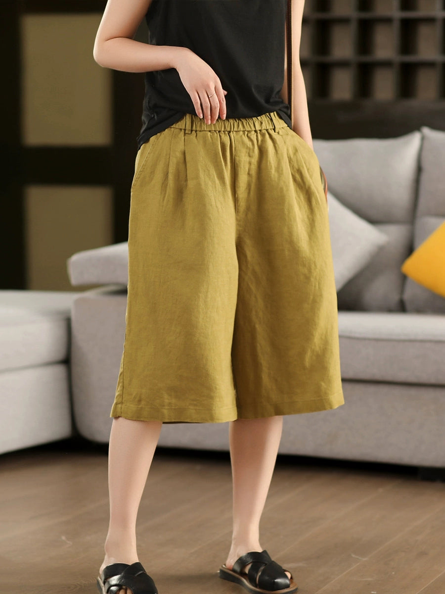 Farbe Hosen Sommer 100% Leinen Frauen Reine Gerade Fünfte