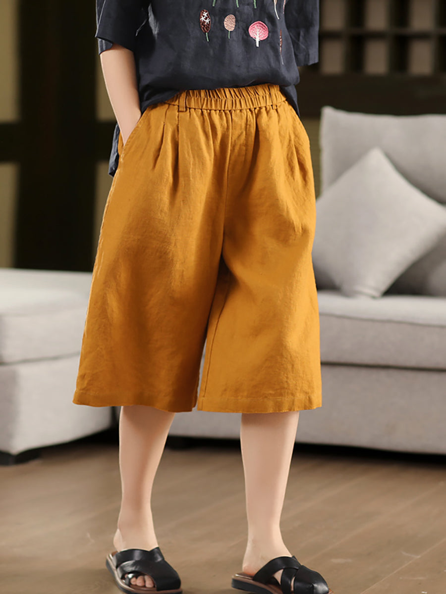 Farbe Hosen Sommer 100% Leinen Frauen Reine Gerade Fünfte