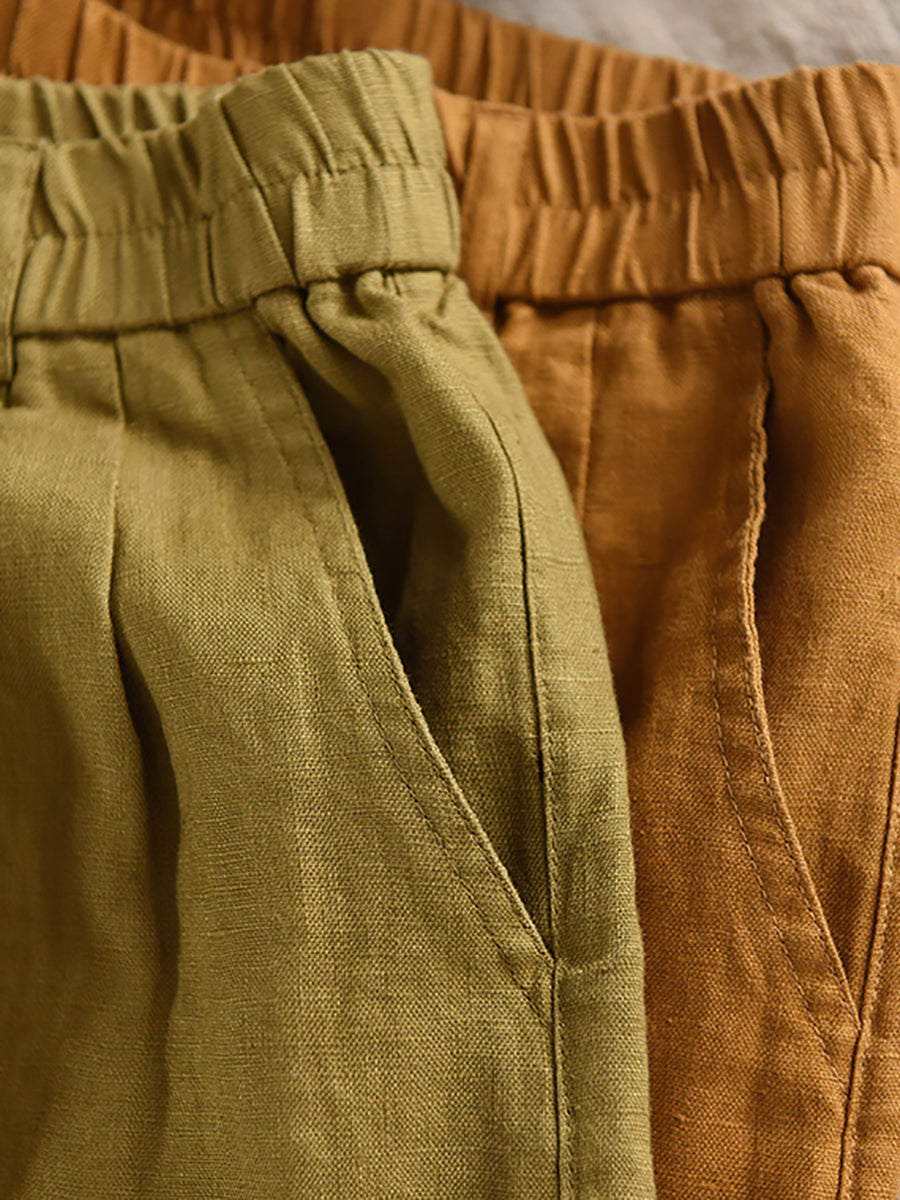 Farbe Hosen Sommer 100% Leinen Frauen Reine Gerade Fünfte