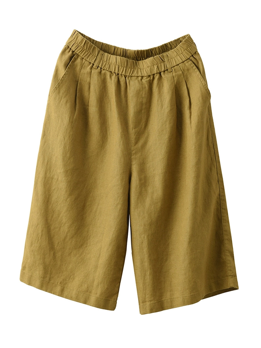 Farbe Hosen Sommer 100% Leinen Frauen Reine Gerade Fünfte