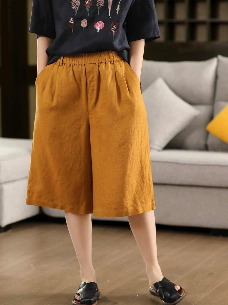 Farbe Hosen Sommer 100% Leinen Frauen Reine Gerade Fünfte