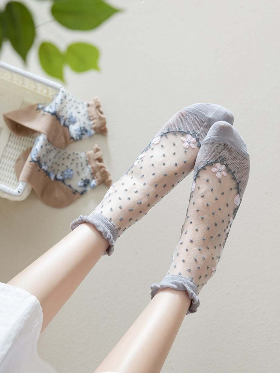 Blumenpaare Jacquard Artsy Spitzensocken Damen 3