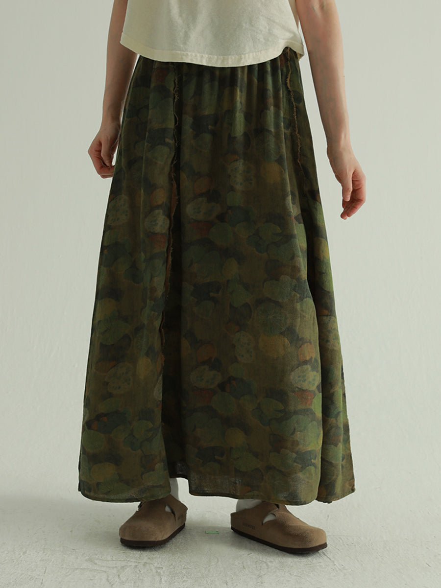 Skirt Summer Lotus Women Leaf Retro Spliced 100%Cotton