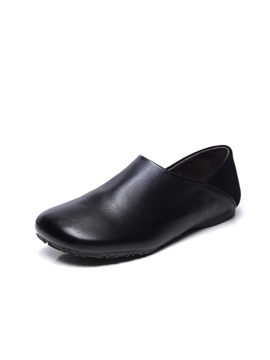 Spliced Leather Flat Soft Women Vintage Shoes