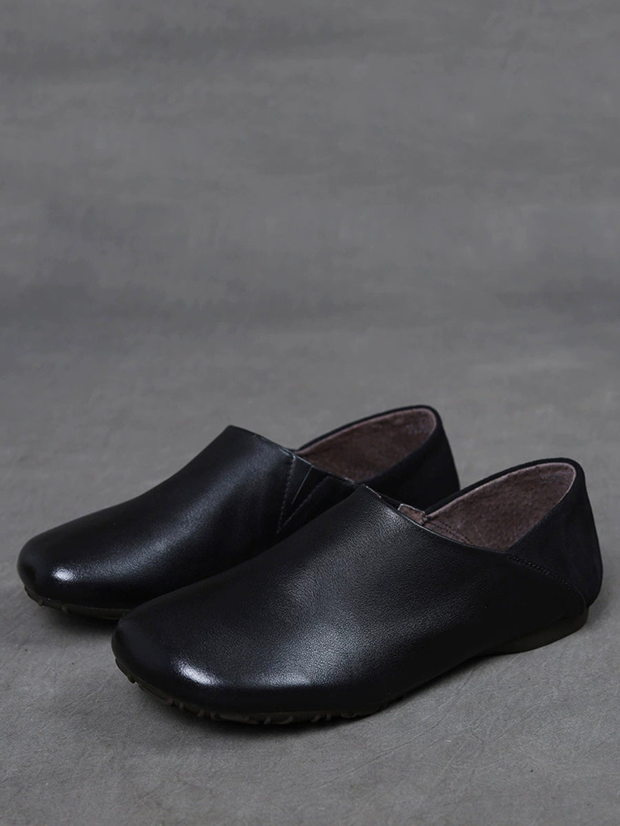 Spliced Leather Flat Soft Women Vintage Shoes