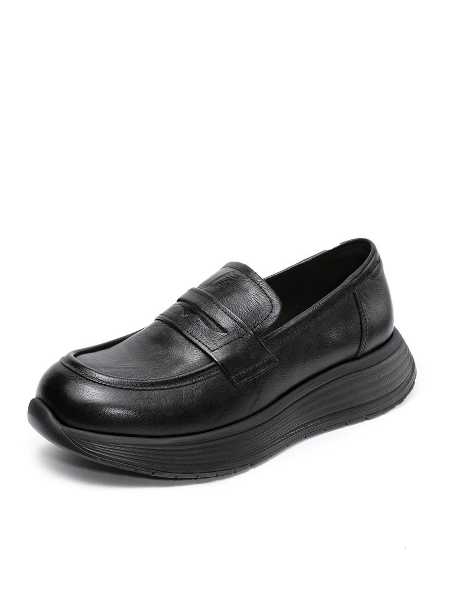 Platform Leather Shoes Women Genuine Vintage