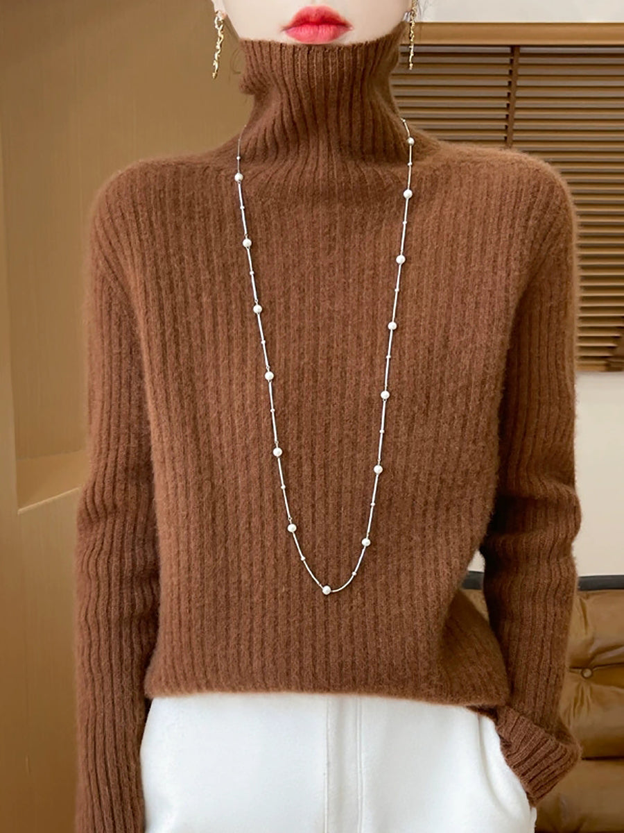 Women Autumn Turtleneck Pure Knitted Color Sweater Casual