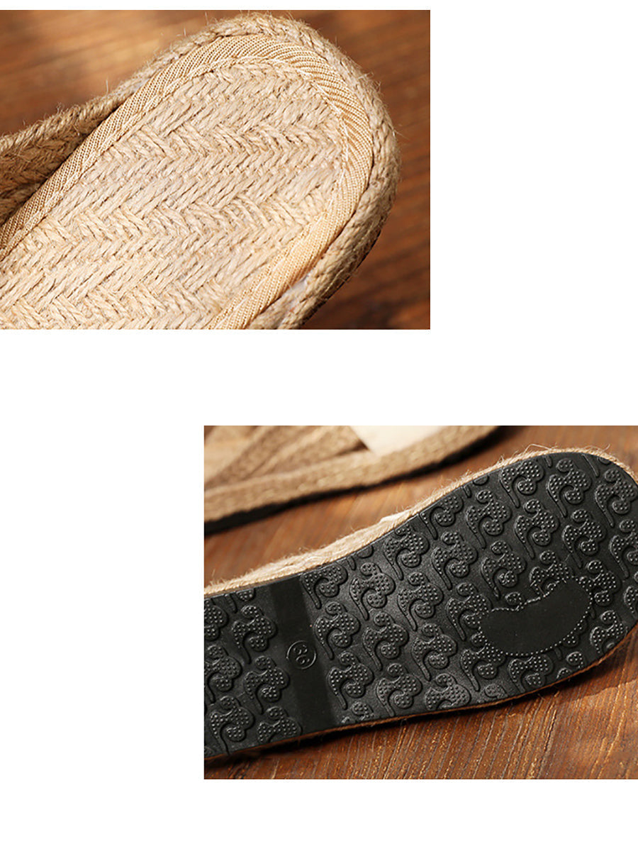 Damen Sommer Hausschuhe aus Stroh mit Blumenstickerei II1017