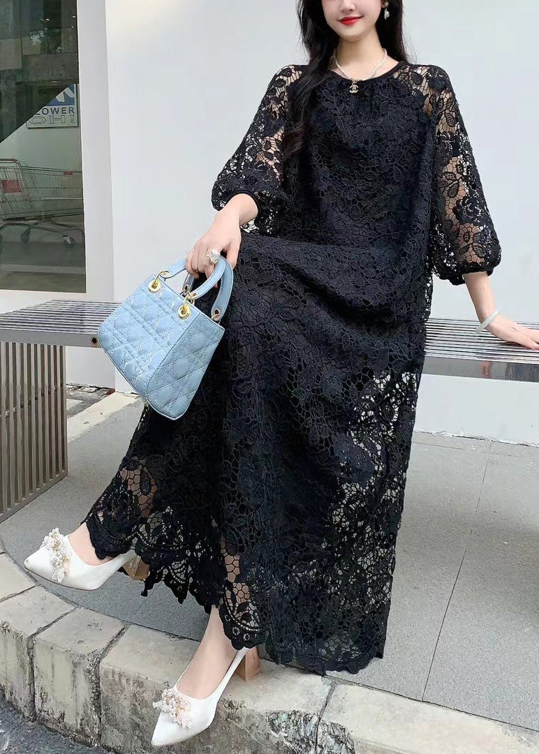 Schöne Rose O Neck Aushöhlen Bestickte Spitze Kleider Sommer AZ1012