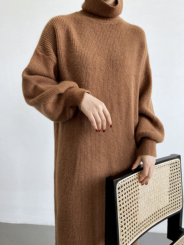 Robe pull ample à manches longues bouffantes et col montant violet Urban AN1052