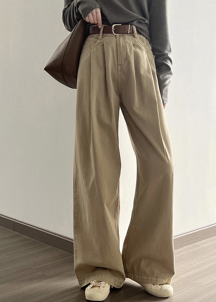 Pantalon droit en denim taille haute avec poches kaki Boutique Automne AF1006