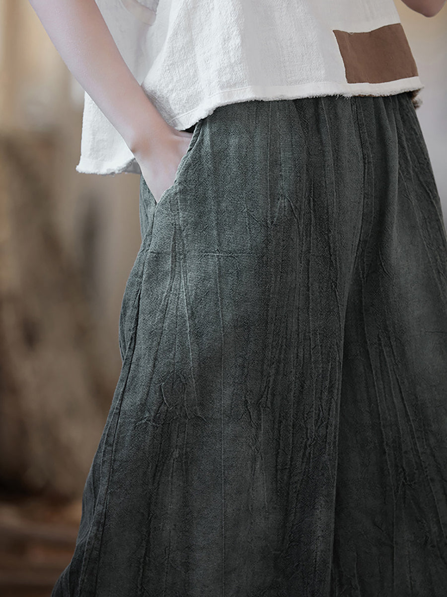 Damen Vintage Sommer Batik Ramie Hose mit weitem Bein IO1009