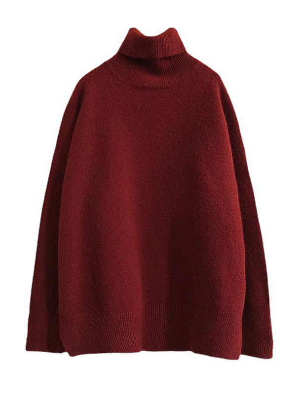 Original roter Rollkragenpullover mit langen Ärmeln QX020