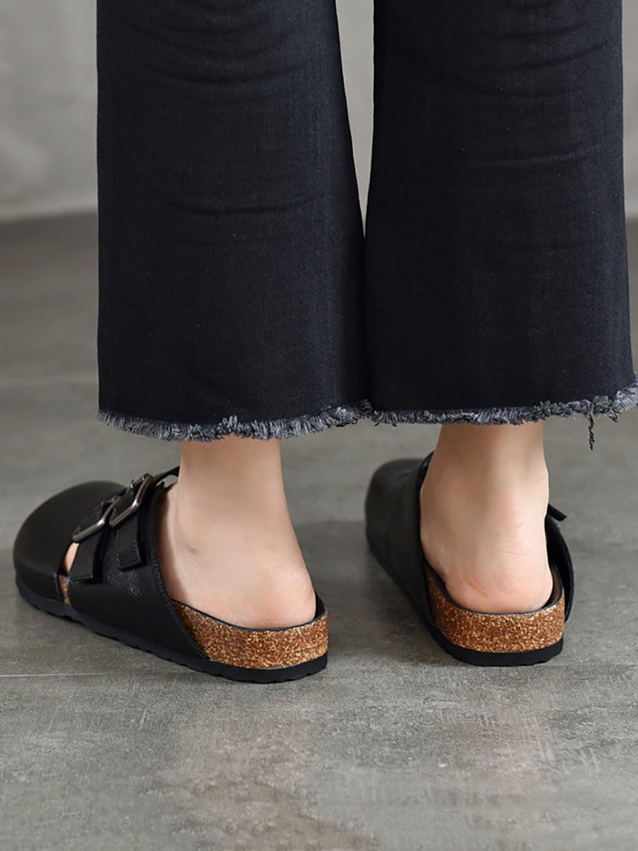 Women Summer Solid Leather Flat Birkenstock Slippers AH615