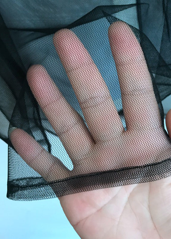 Frauen Schwarz Druck Taste Tüll Bluse Sommer NN005