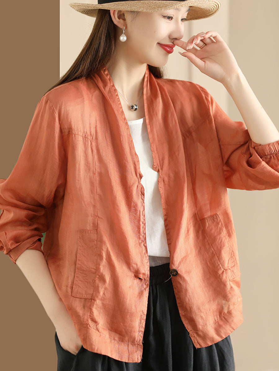 Cardigan fin vintage en ramie pour femme, couleur unie, manteau d'été SC1056