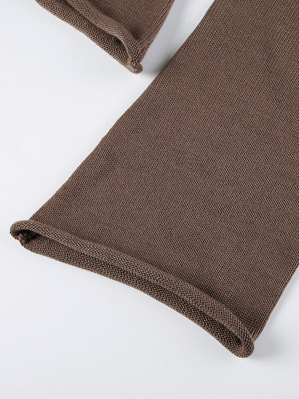 Pull vintage marron à col rond et manches longues en cloche avec lacets croisés dans le dos AN1039