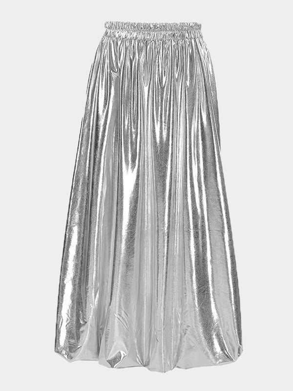 Jupe trapèze plissée taille haute argentée chic WS011