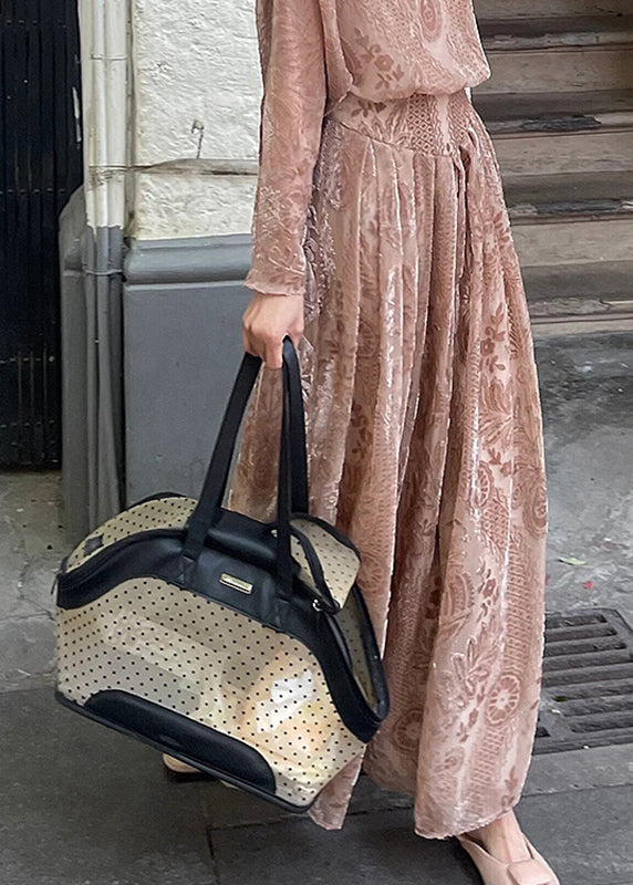 Französischer Rollkragendruck, schmeichelnder Seidensamt, lange Kleider, Herbst WD033