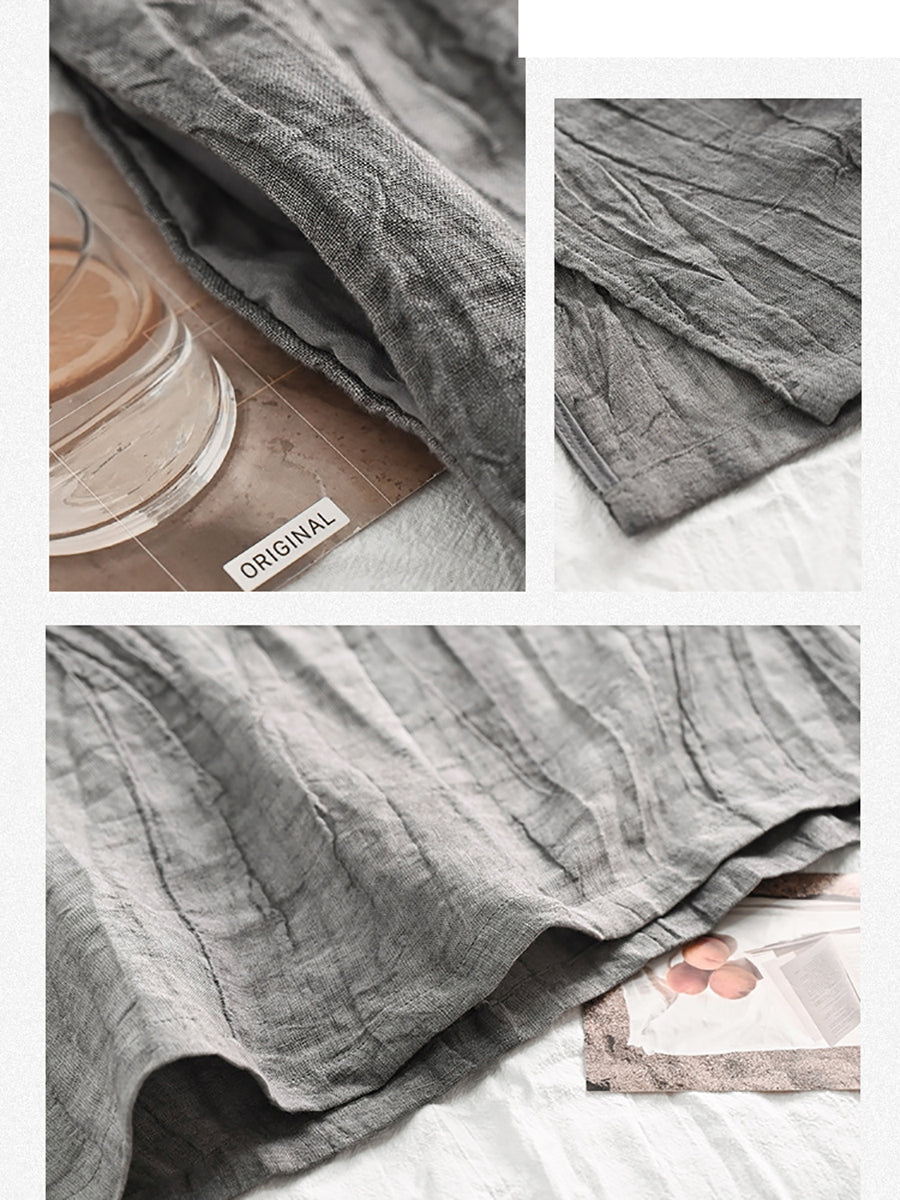 Frauen Sommer Vintage Solide Lose Leinen Kurzes Kleid II1008