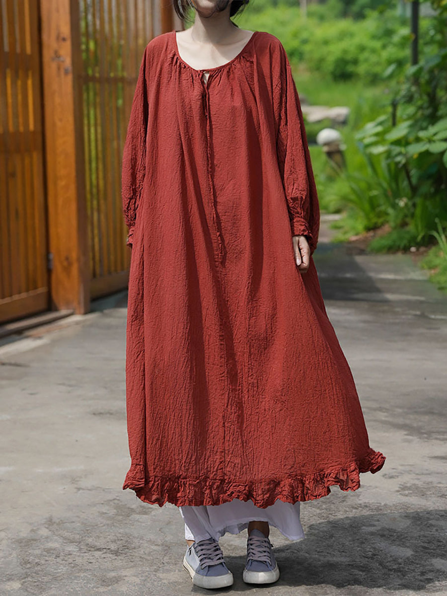 Damen Artsy Sommer Solide Lockeres Baumwollkleid KL1003
