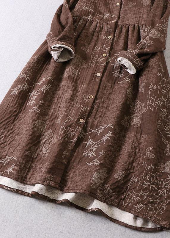 Grace Blue Button Patchwork Taschen Herbst Print Langarm Kleid QB038