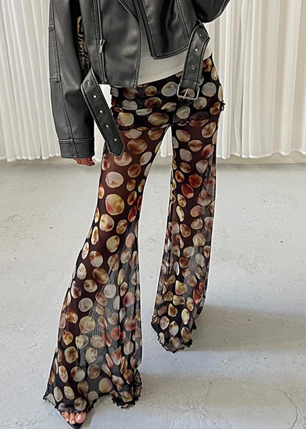 Pantalon évasé en tulle à pois taille haute noir chic été