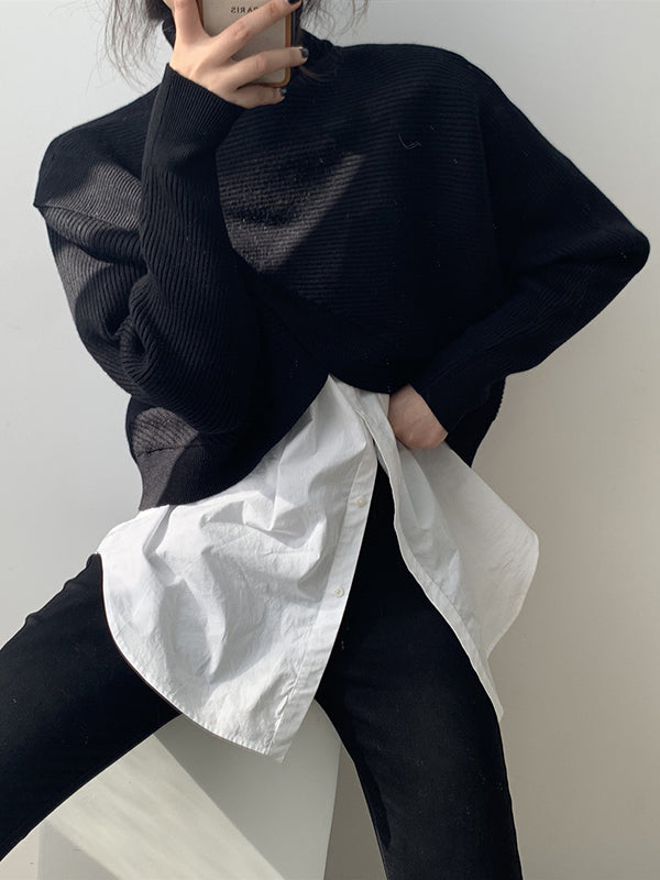 Pull court à manches longues et col montant fendu sur le devant Urban White AN1034