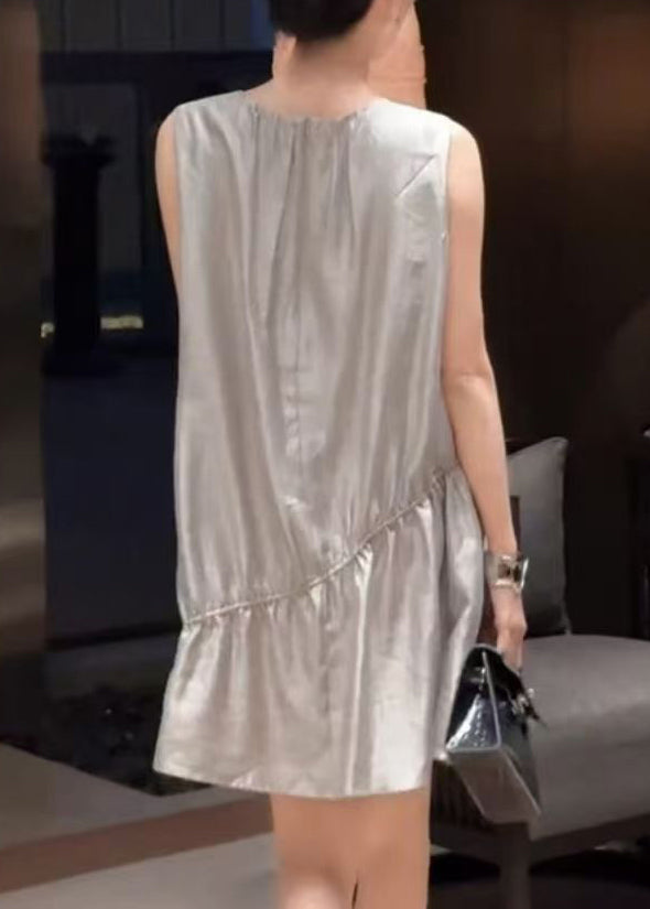 Ärmelloses Kleid mit O-Ausschnitt, einfarbig, neue Baumwolle, mittelgrau