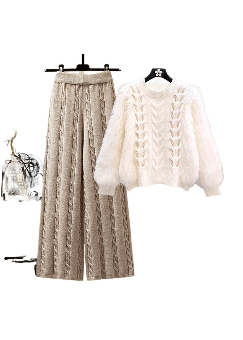 Ensemble deux pièces en tricot style abricot, pulls et jupes à col rond, automne WV021