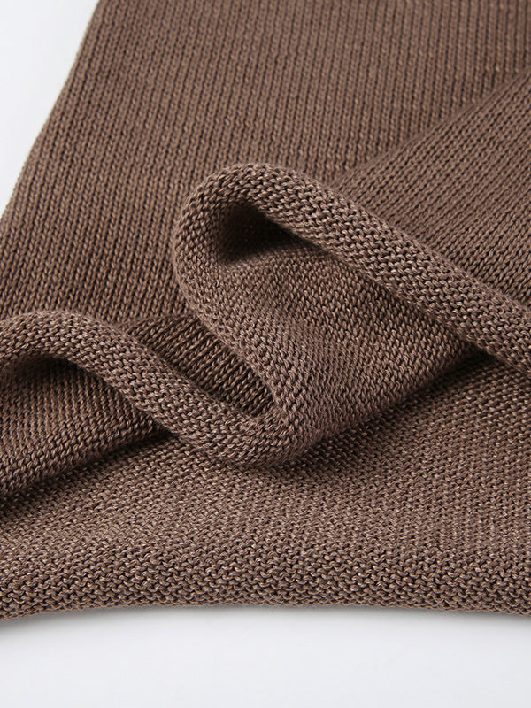 Pull vintage marron à col rond et manches longues en cloche avec lacets croisés dans le dos AN1039