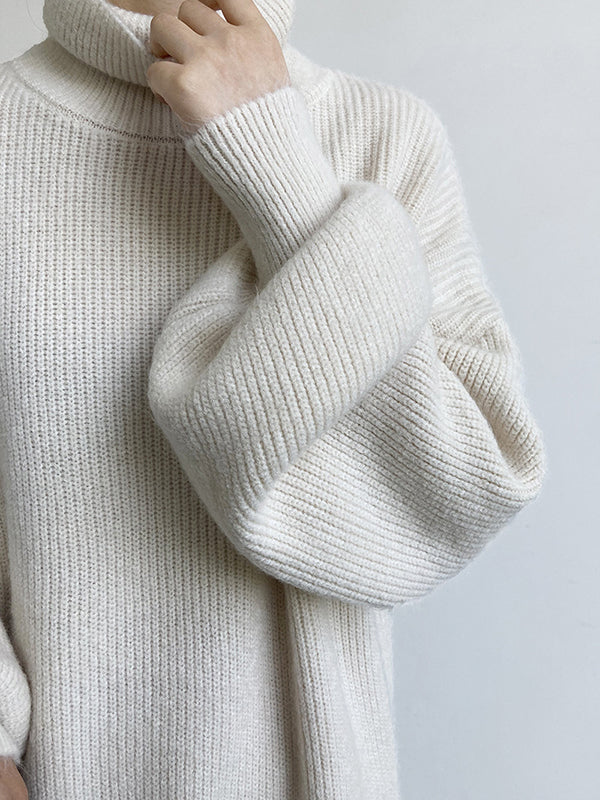 Robe pull ample à manches longues bouffantes et col montant violet Urban AN1052