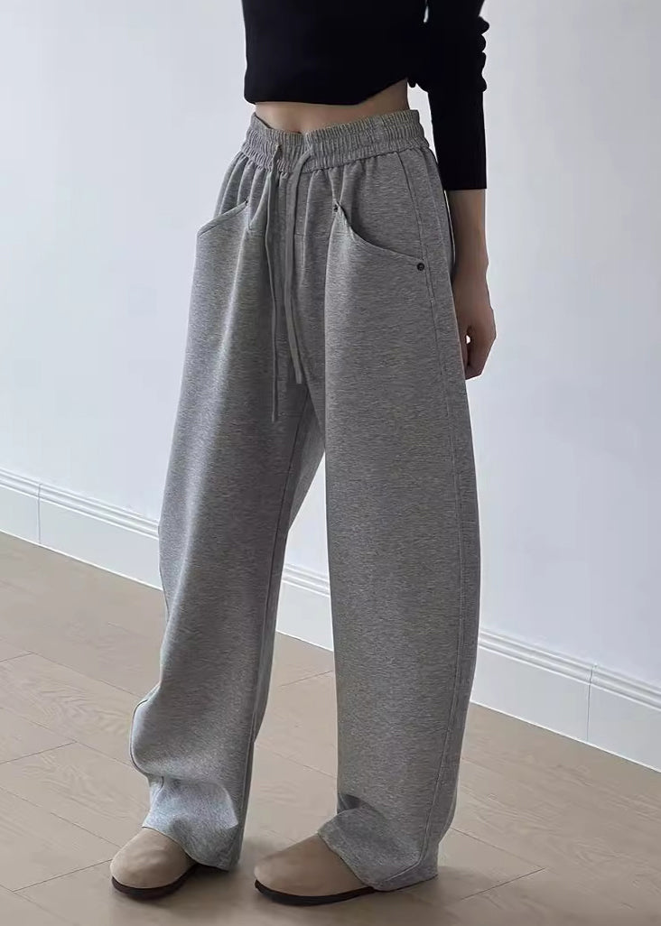 Pantalon décontracté en coton gris avec poches et cordon de serrage et taille élastique pour l'automne AF1072