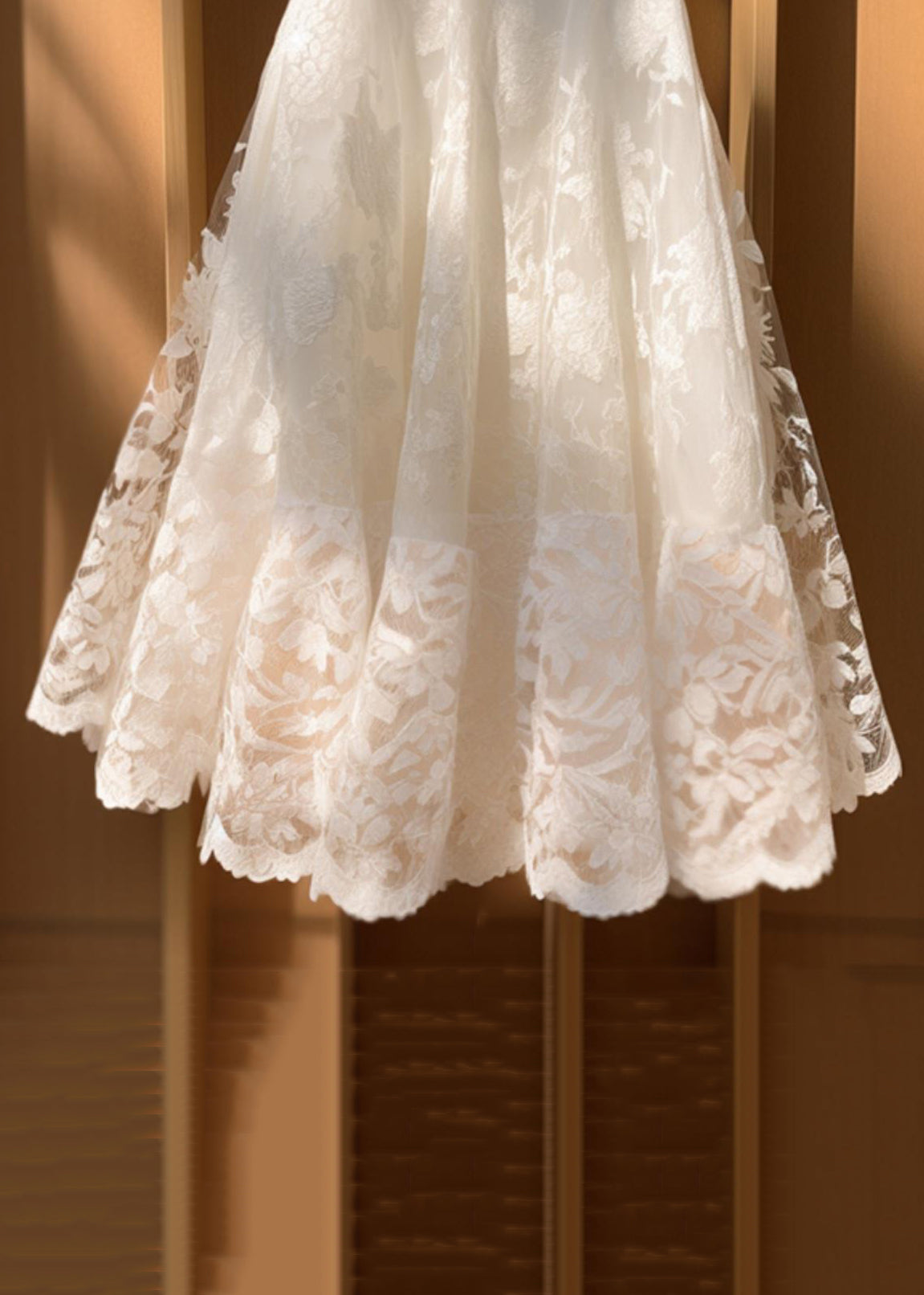 Jupes en dentelle taille haute à imprimé floral beige uni pour l'été QP055