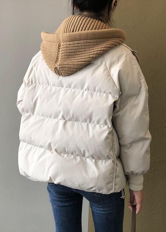Manteau d'hiver en coton fin avec poches à capuche beige biologique AF1070