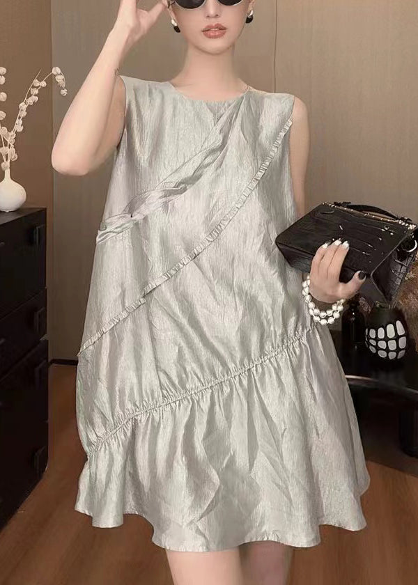 Ärmelloses Kleid mit O-Ausschnitt, einfarbig, neue Baumwolle, mittelgrau