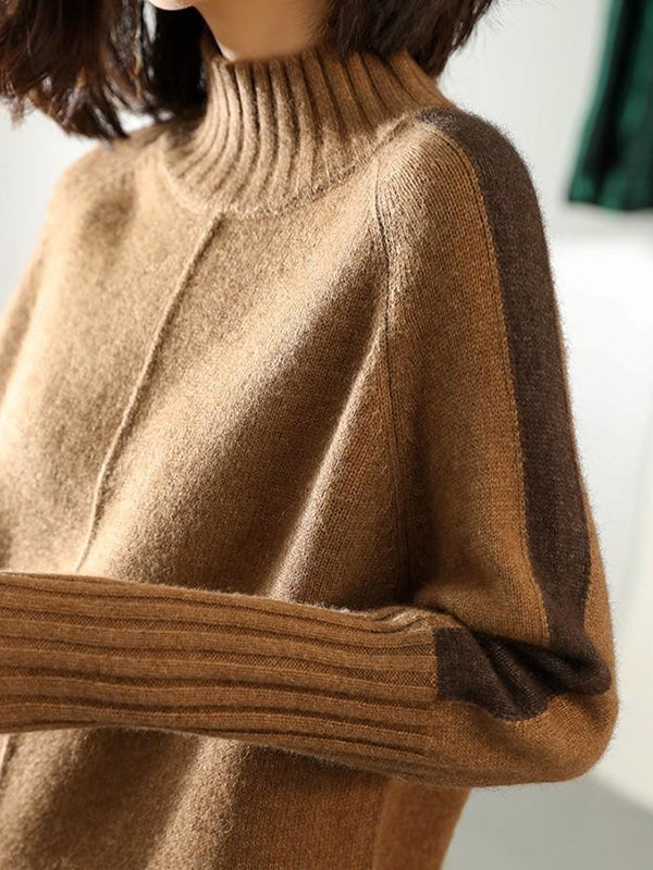 Urban Camel – Halbrollkragenpullover in Kontrastfarbe, langärmelig, Strickpulloverkleid AN1068