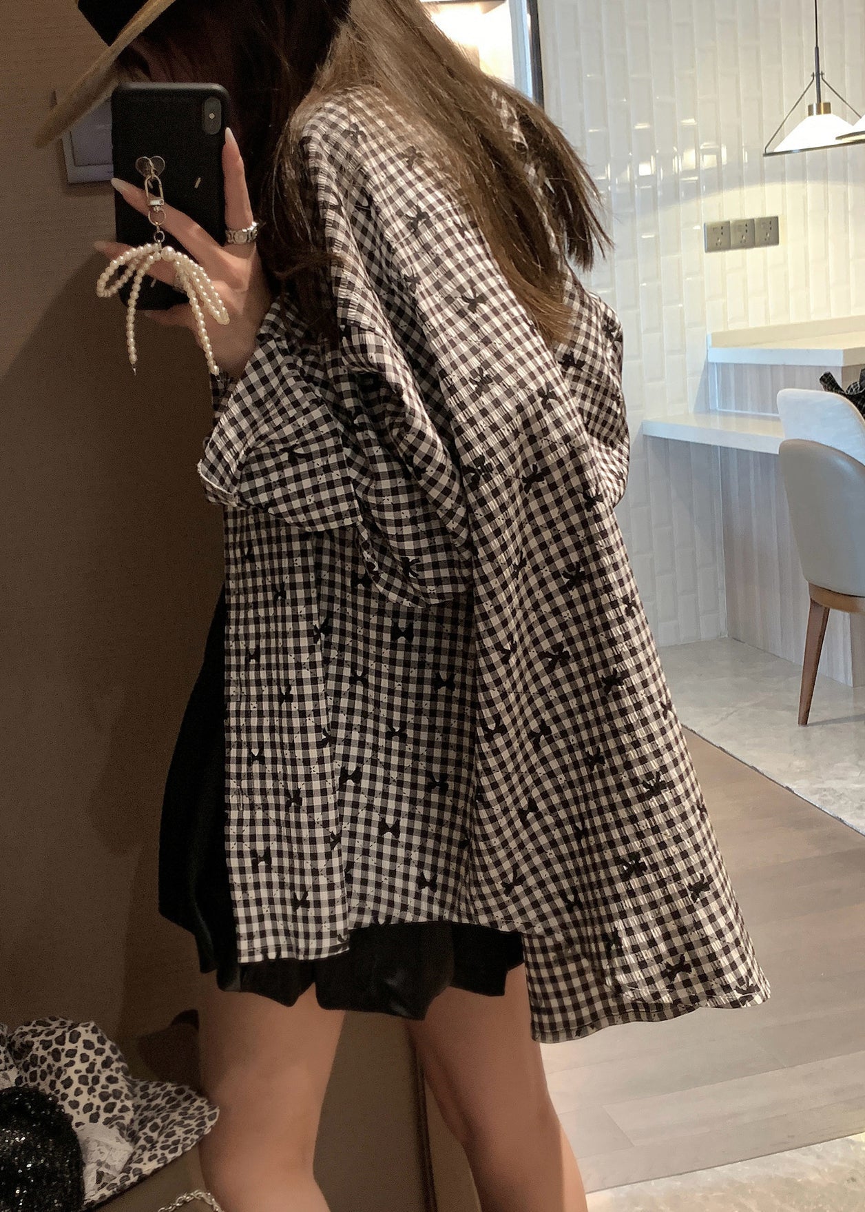 Urban Blue Plaid Stehkragen Knopf Baumwolle Blusen Frühling NN019
