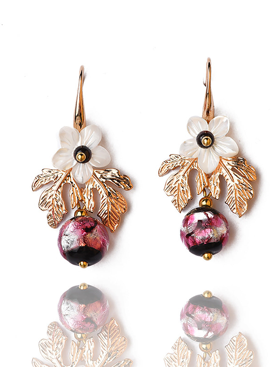 Women Shell Retro Pearl Flower Earrings AK1007